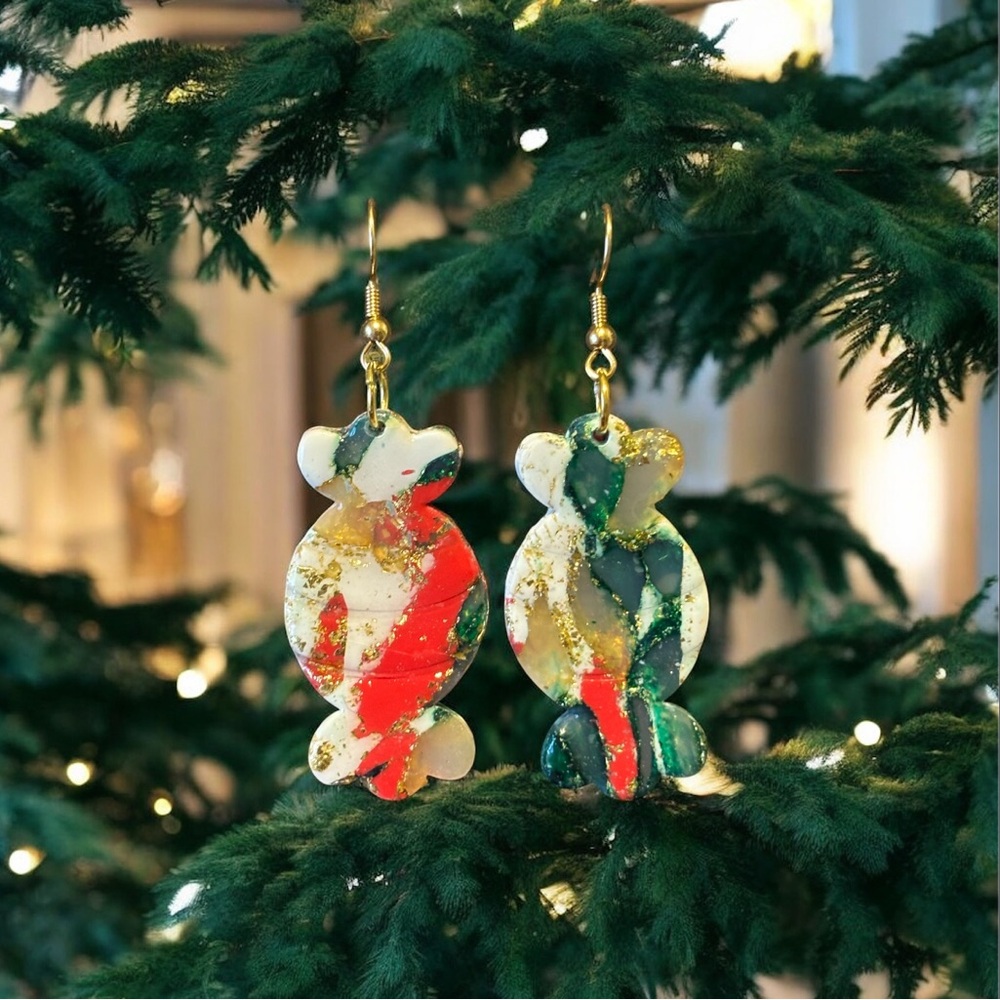 Perfectly imperfect by Heather. Colorful Abstract Christmas candy Earrings
